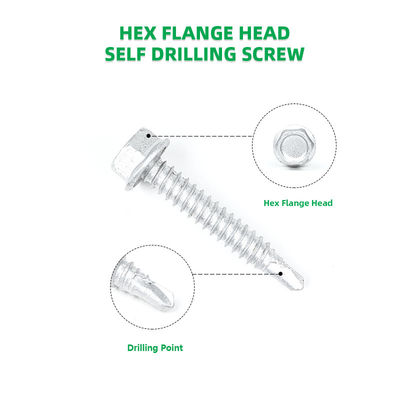 강철 6.3x38mm 헥스 플랜지 헤드 렉스 스크루 가벼운 강철 주택 설치 포인트