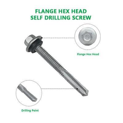진크 합금 코팅 헥스 플랜지 헤드 셀프 드릴링 스크루 Tek 7 설치 5.5x50